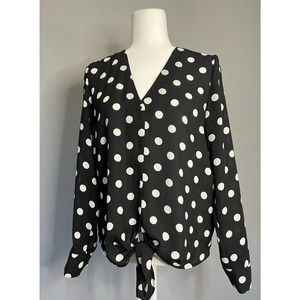 PopSugar Polka Dot Tied Button Down Blouse Size Medium